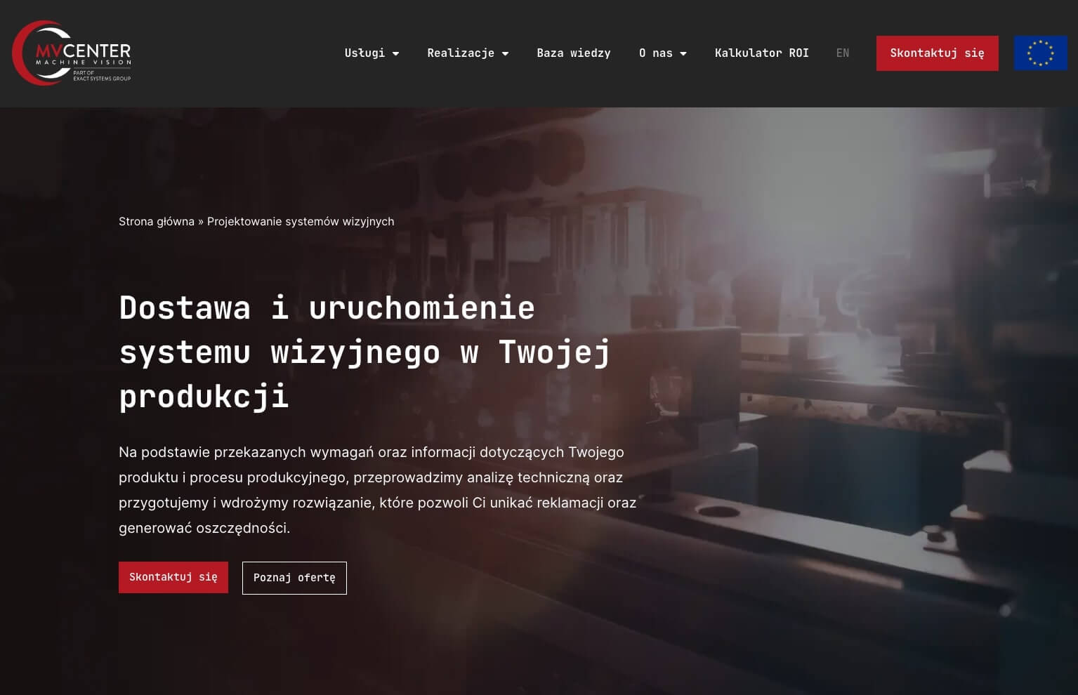 Zrzut ekranu z wdrożenia prezentujący stronę omawiającą usługę projektowania i wdrażania systemów wizyjnych, czyli głównej usługi klienta.