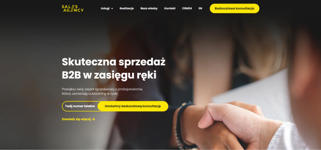 Hero na homepage strony Sales Agency