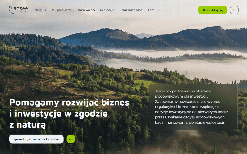 Animacja prezentująca wybrane sekcje nowej strony głównej Ansee Consulting.