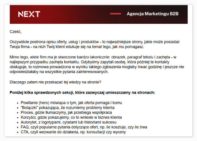 Fragment maila sekwencji ocieplającej