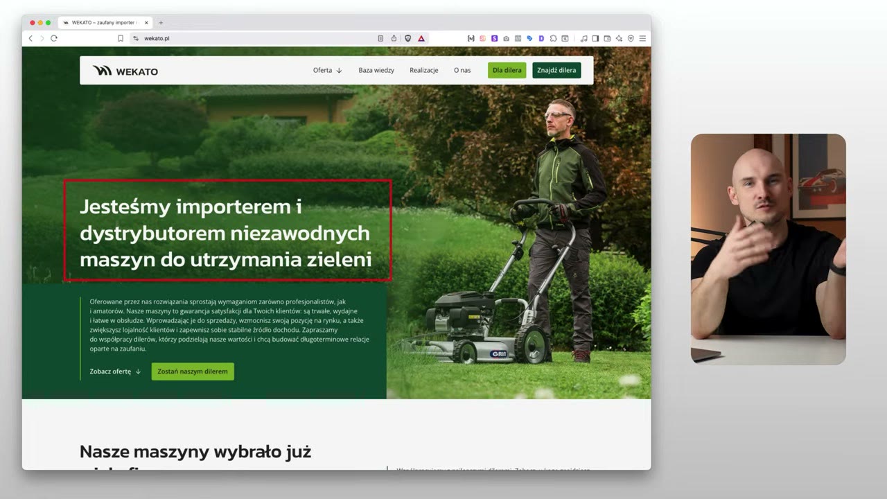 Przykład strony głównej B2B — firma produkcyjna, pierwszy ekran