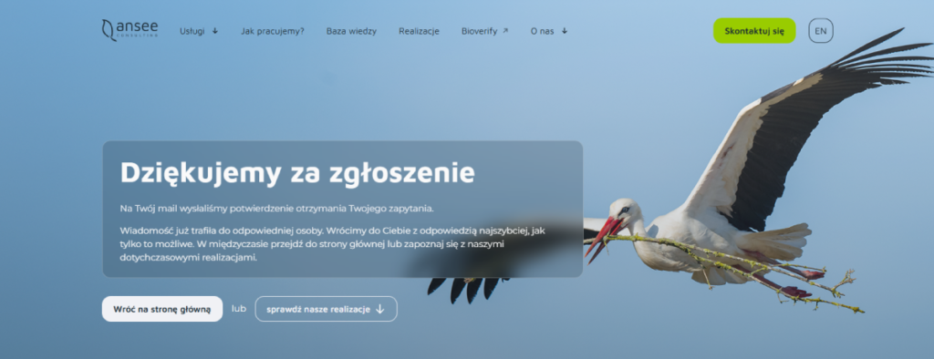Potwierdzenie wysłanej wiadomości kontaktowej